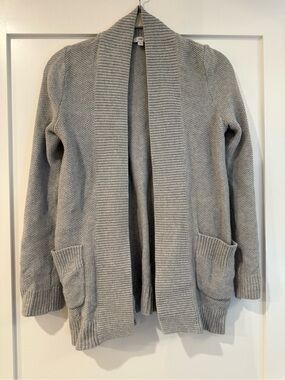 GAP Light Gray Ribbed Shawl-Collar Open Cardigan (XS)